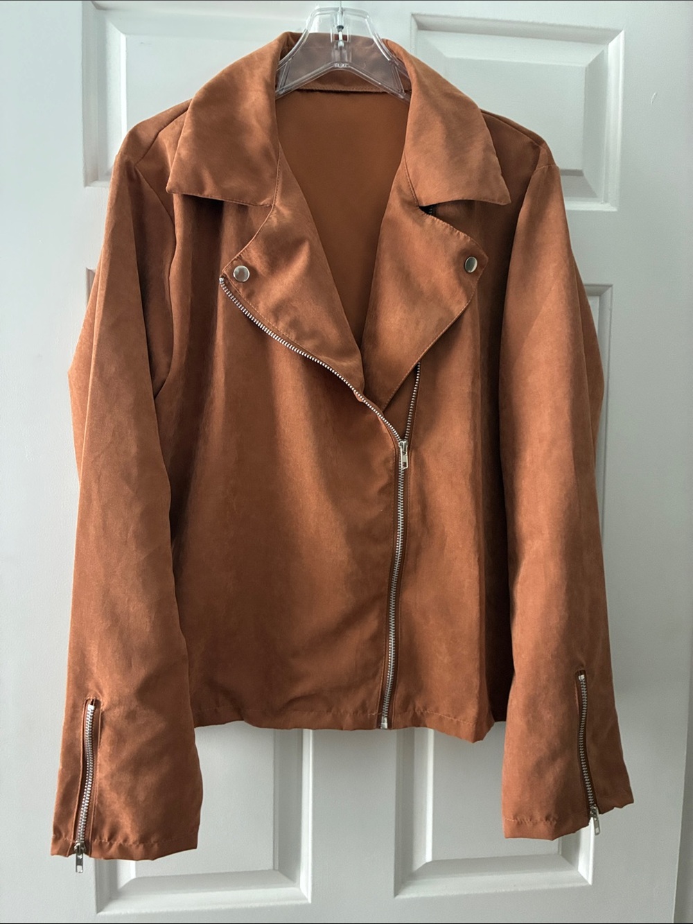 Rust Suede-Effect Asymmetric Moto Jacket